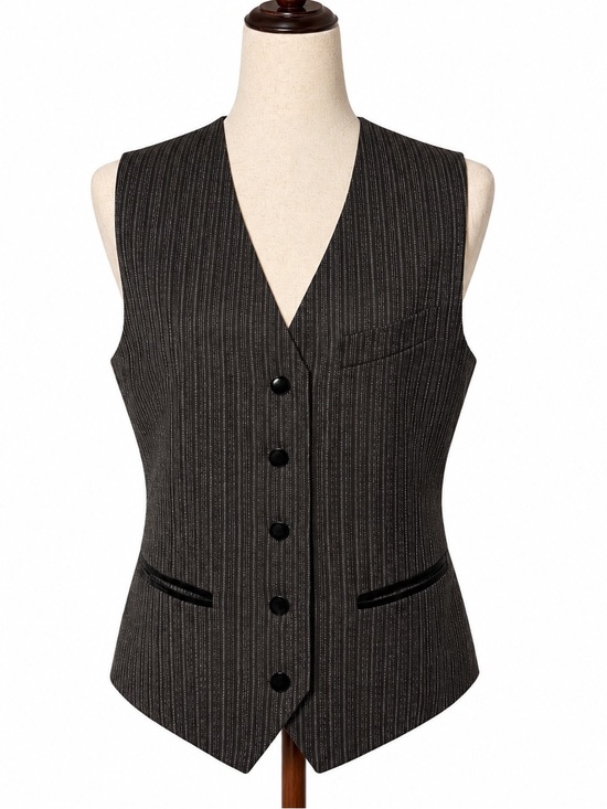 Vintage Jackets & Blazers - Vintage grey waistcoat/vest with black velvet accents. 10